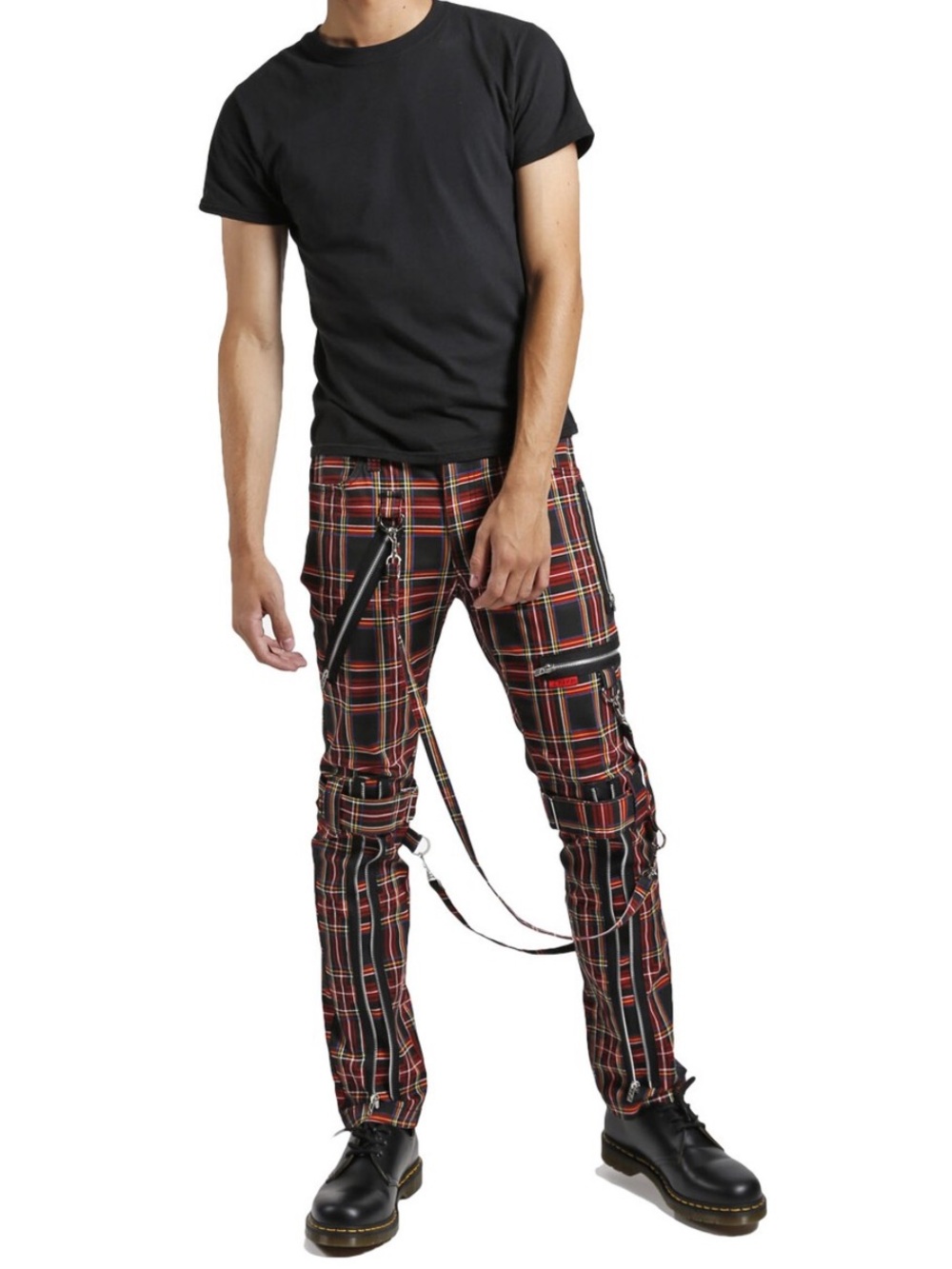 TrippNYC  Red Plaid Skinny Punk Pants with Straps